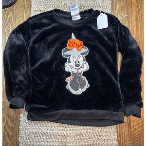 RARE Halloween Fuzzy Disney Junior Minnie Mouse Sweatshirt w/ Bow size 6